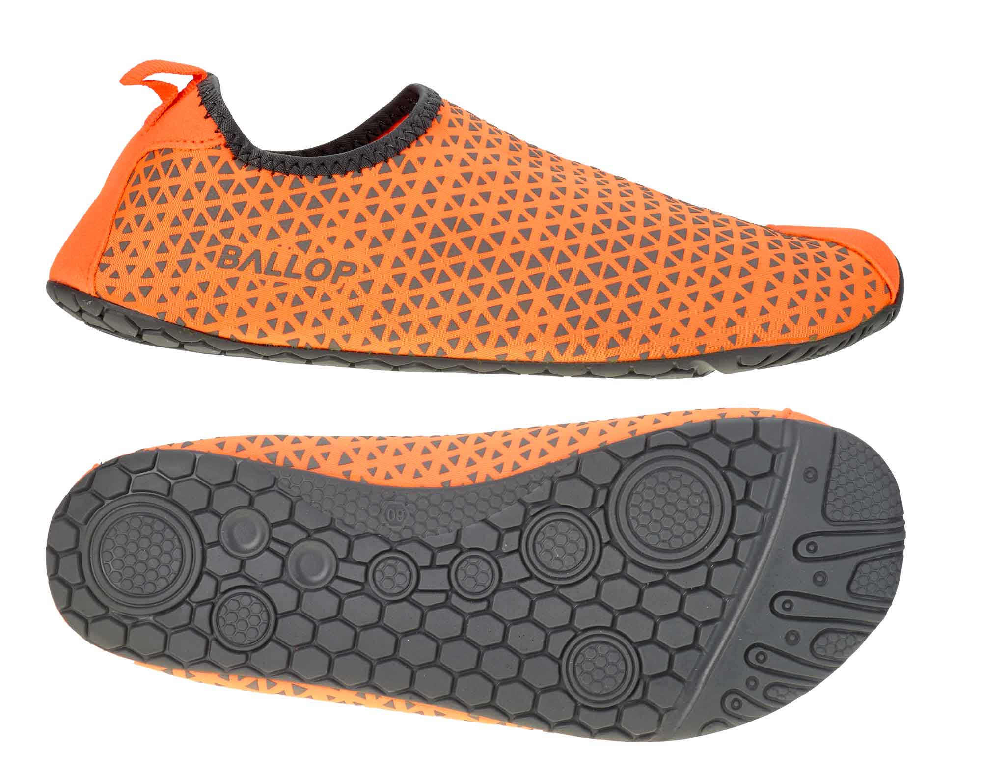 Schuh, Hausschuhe, Gummi-Sohle, Orange-Schwarz, Mesh-Struktur