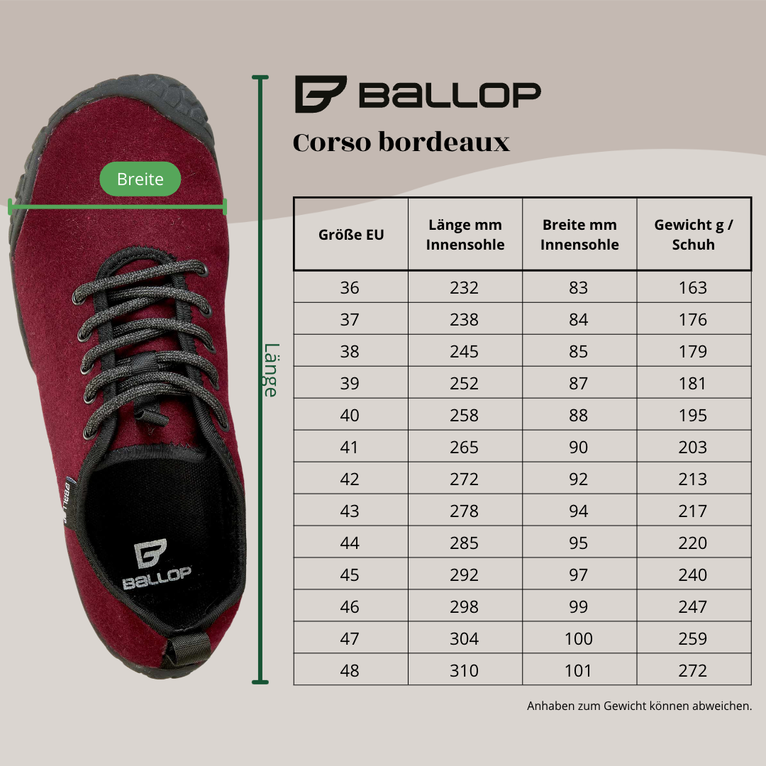 BALLOP Barfußschuhe Corso bordeaux