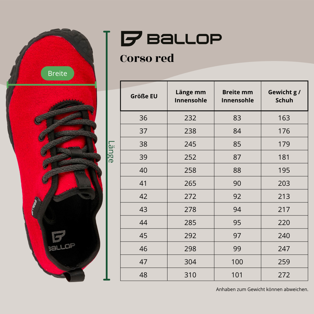 BALLOP Barfußschuhe Corso red